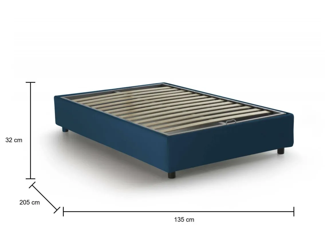 Letto piazza e mezza Ariba, adatto per materasso Cm 120x190, Blu