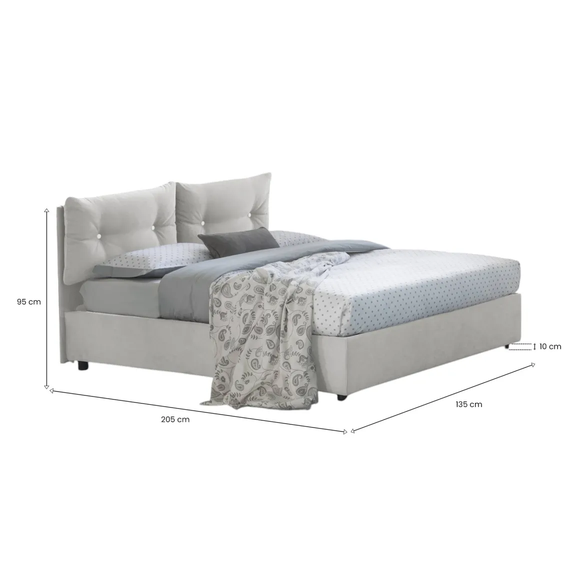 Letto piazza e mezza Arieta, con materasso Cm 120x190 incluso, Grigio