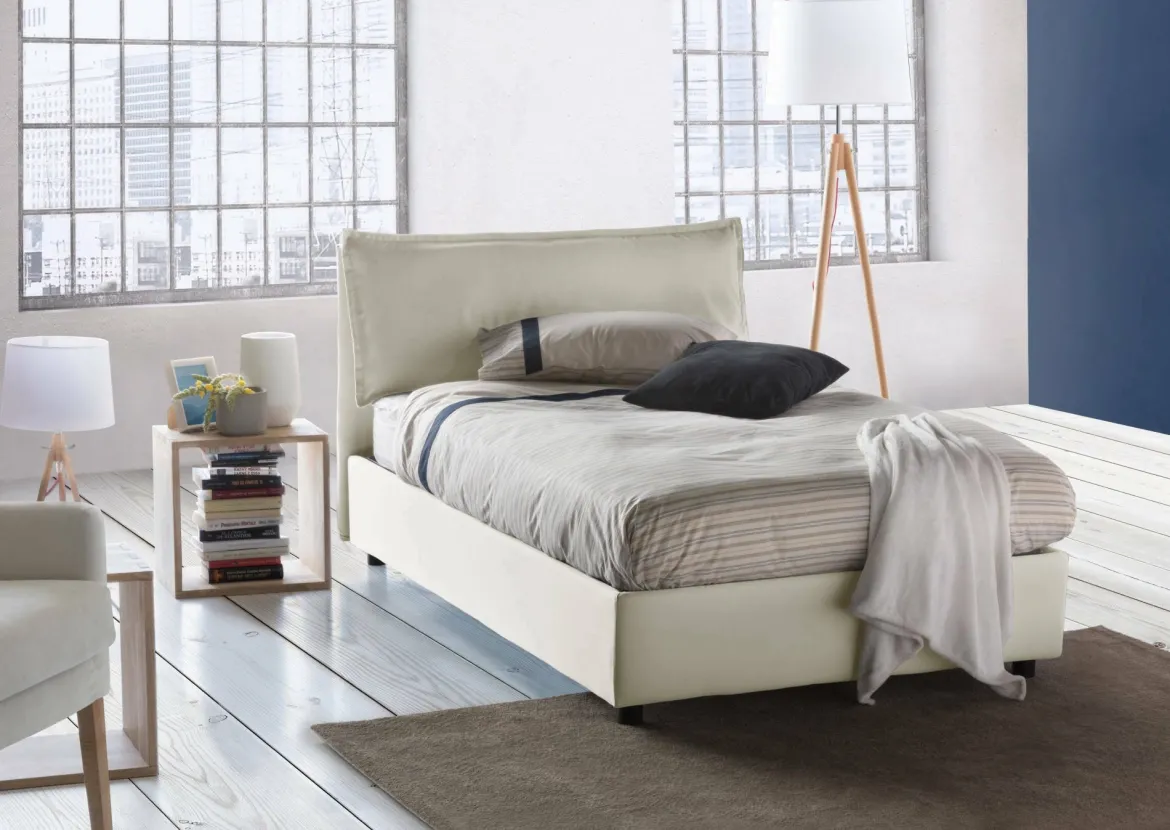 Letto piazza e mezza Arnaldo, adatto per materasso Cm 120x200, Bianco