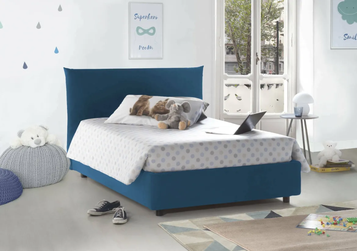 Letto piazza e mezza Arpaise, con materasso Cm 120x190 incluso, Blu