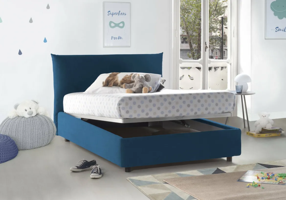 Letto piazza e mezza Arpaise, con materasso Cm 120x190 incluso, Blu