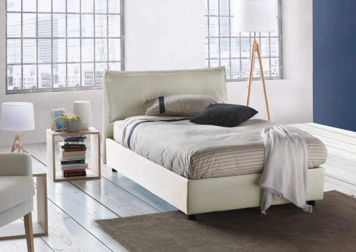 Letto piazza e mezza Asso, adatto per materasso Cm 120x190, Beige