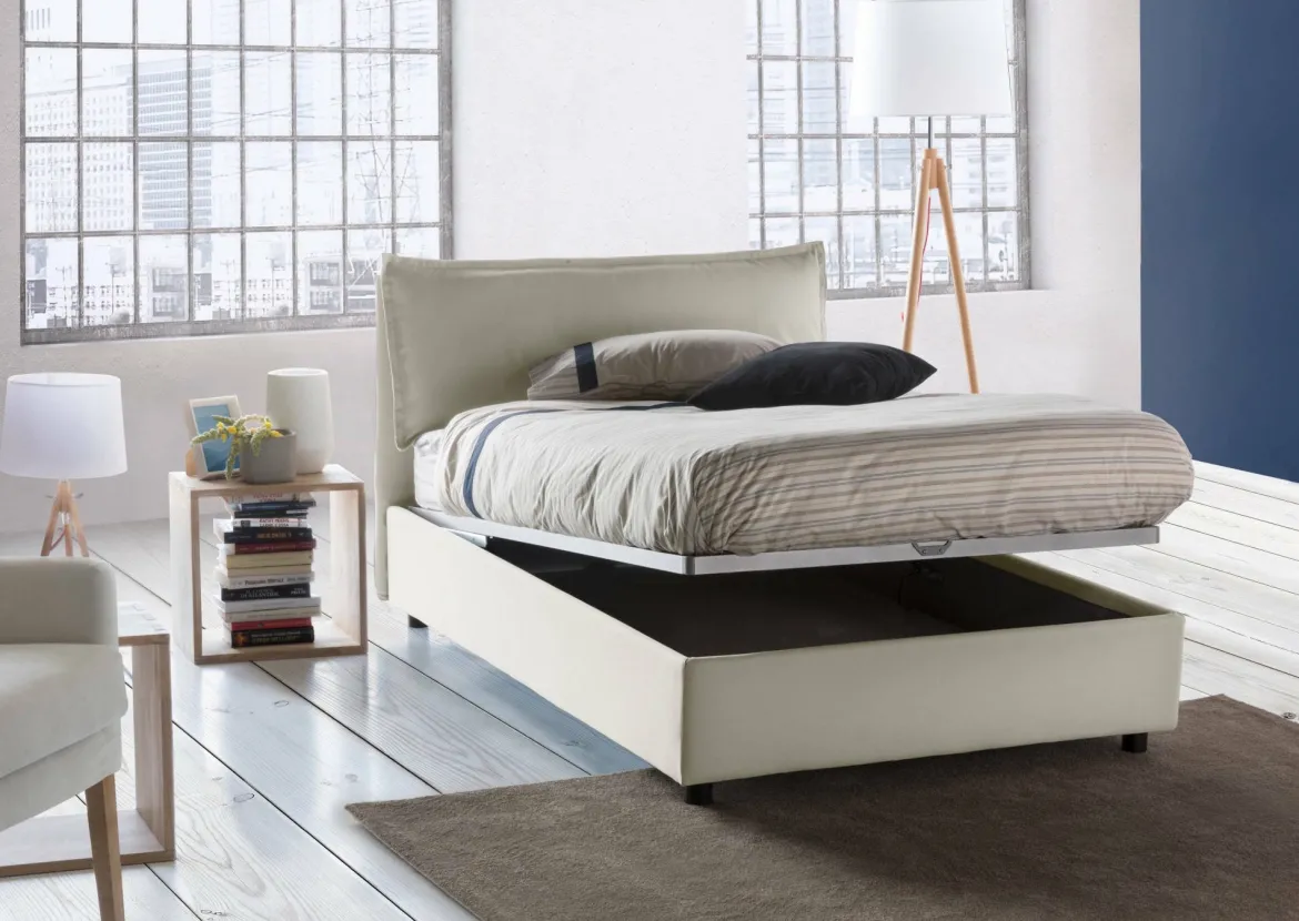 Letto piazza e mezza Asso, adatto per materasso Cm 120x190, Beige