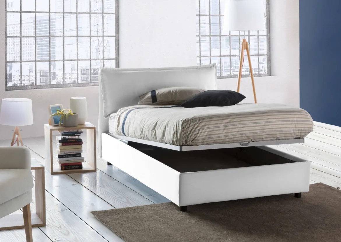 Letto piazza e mezza Asso, adatto per materasso Cm 120x190, Blu