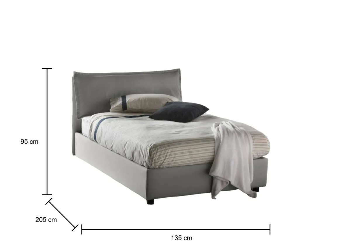 Letto piazza e mezza Asso, adatto per materasso Cm 120x190, Grigio