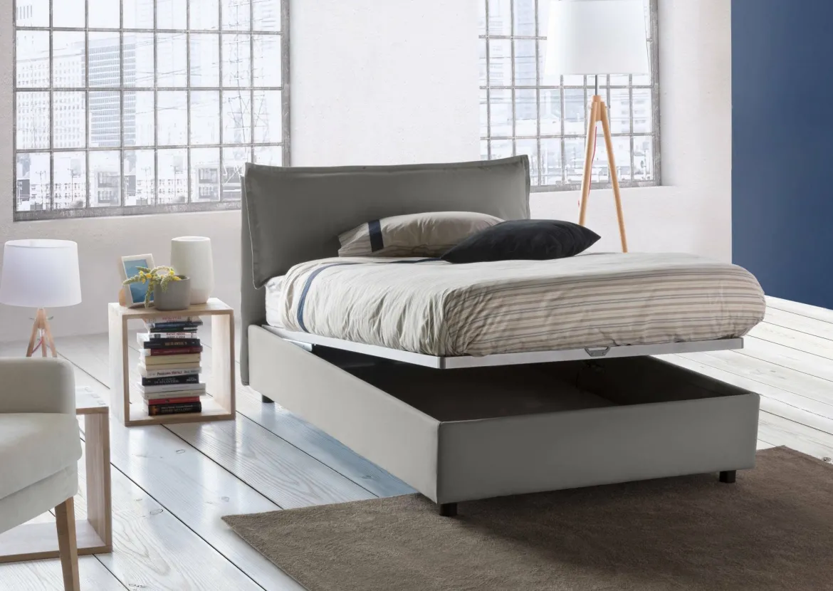Letto piazza e mezza Asso, adatto per materasso Cm 120x190, Grigio