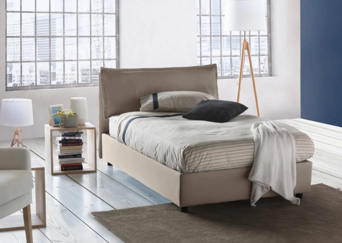 Letto piazza e mezza Asso, adatto per materasso Cm 120x190, Tortora