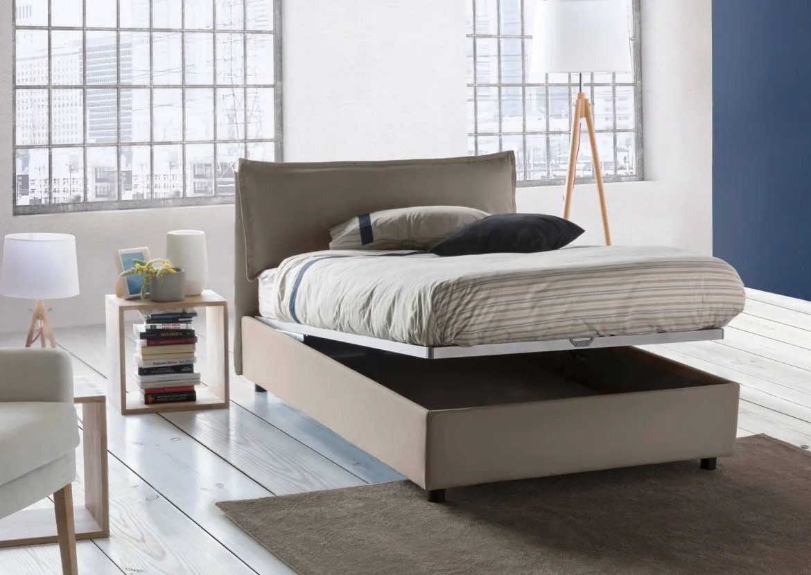 Letto piazza e mezza Asso, adatto per materasso Cm 120x190, Tortora