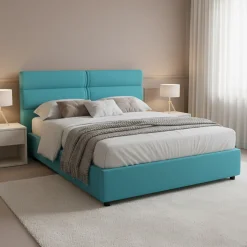 Letto Piazza e Mezza Azzurro Materasso Incluso Sfoderabile, Contenitore Made in Italy - Brinzio
