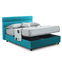 Letto Piazza e Mezza Azzurro Materasso Incluso Sfoderabile, Contenitore Made in Italy - Briosco