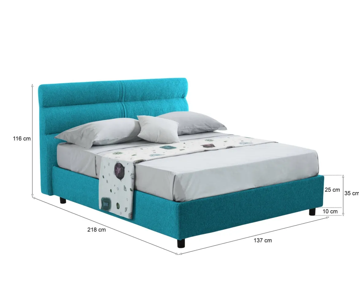 Letto Piazza e Mezza Azzurro Sfoderabile Contenitore, Dimensione Materasso 120x190 cm Made in Italy - Brivio