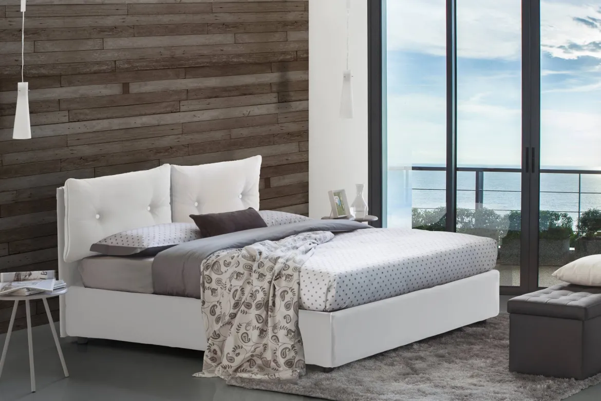 Letto piazza e mezza Bacio, con materasso Cm 120x190 incluso, Bianco