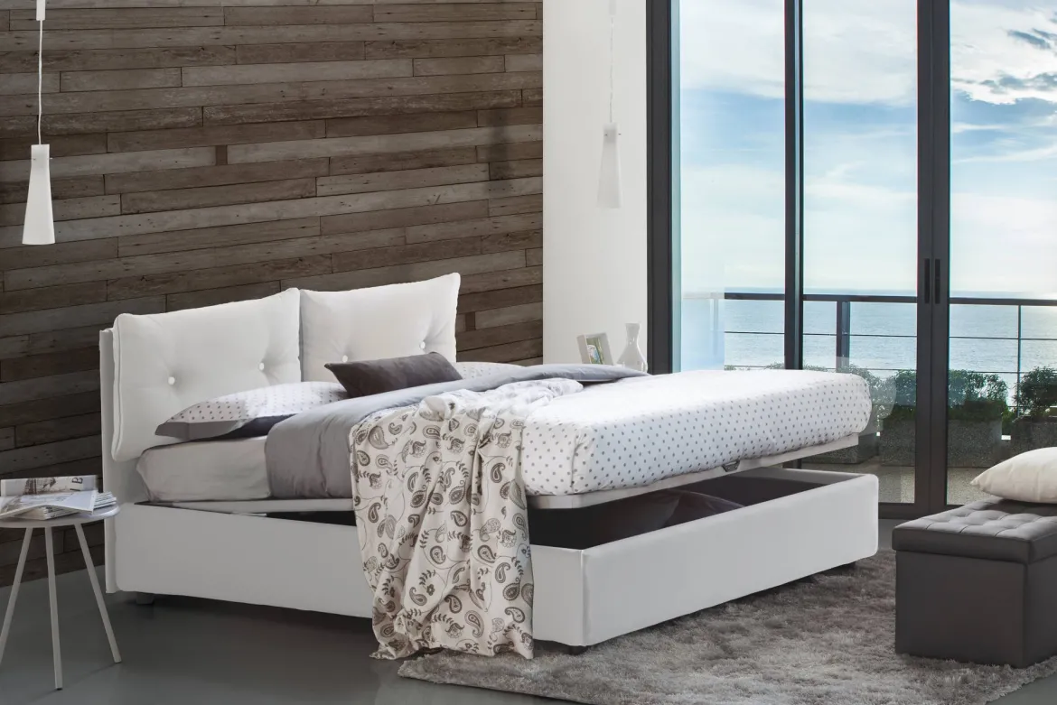 Letto piazza e mezza Bacio, con materasso Cm 120x190 incluso, Bianco
