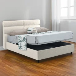 Letto Piazza e Mezza Beige Sfoderabile Contenitore, Dimensione Materasso 120x190 cm Made in Italy - Brivio