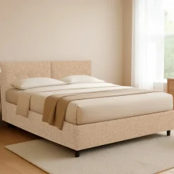 Letto Piazza e Mezza Beige Sfoderabile Contenitore, Dimensione Materasso 120x200 cm - Concesio