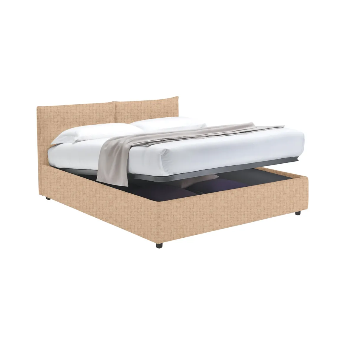 Letto Piazza e Mezza Beige Sfoderabile Contenitore, Dimensione Materasso 120x200 cm - Concesio