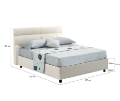 Letto Piazza e Mezza Beige Sfoderabile Contenitore, Dimensione Materasso 120x200 cm Made in Italy - Briona