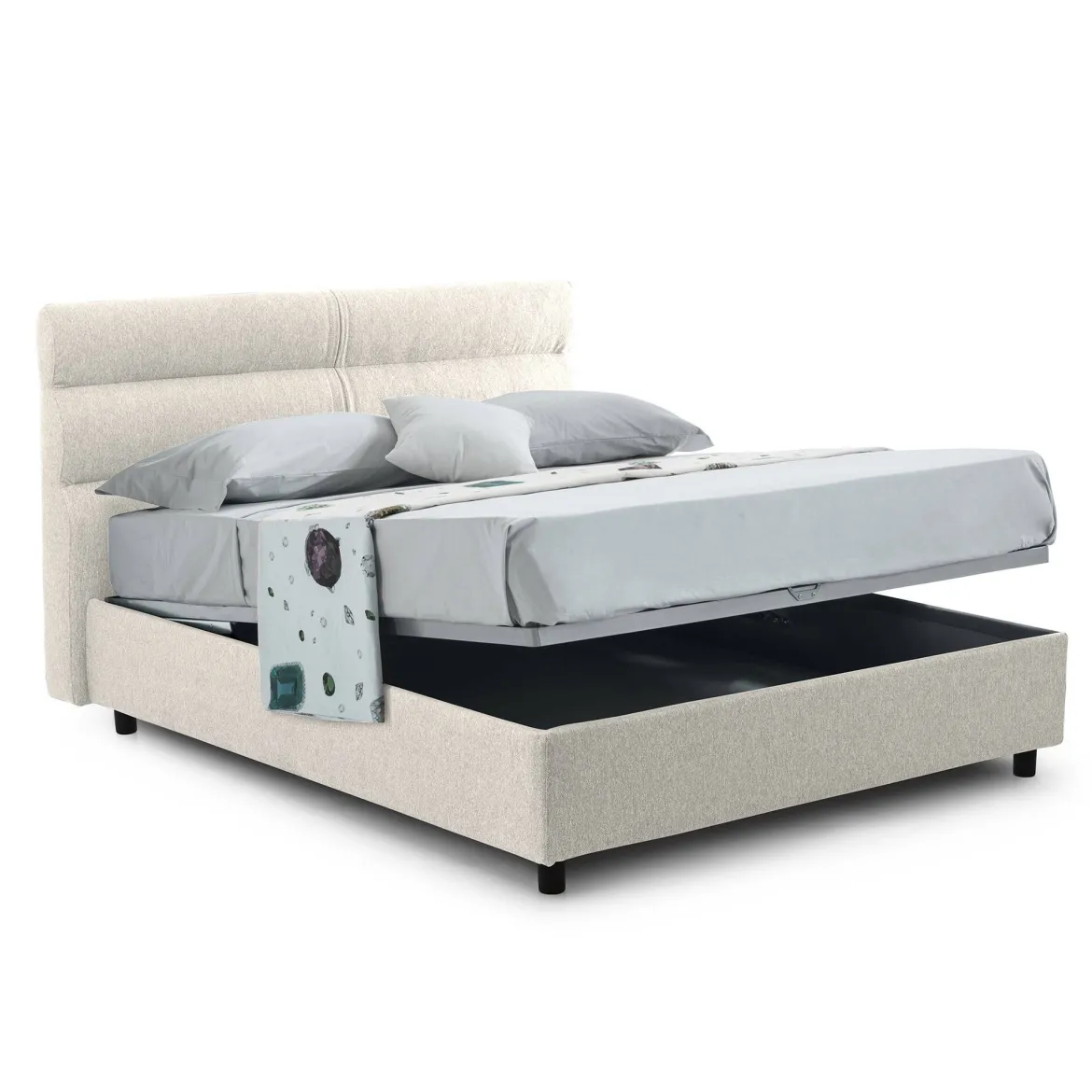 Letto Piazza e Mezza Beige Sfoderabile Contenitore, Dimensione Materasso 120x200 cm Made in Italy - Briona