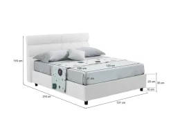 Letto Piazza e Mezza Bianco Materasso Incluso Sfoderabile, Contenitore Made in Italy - Briosco
