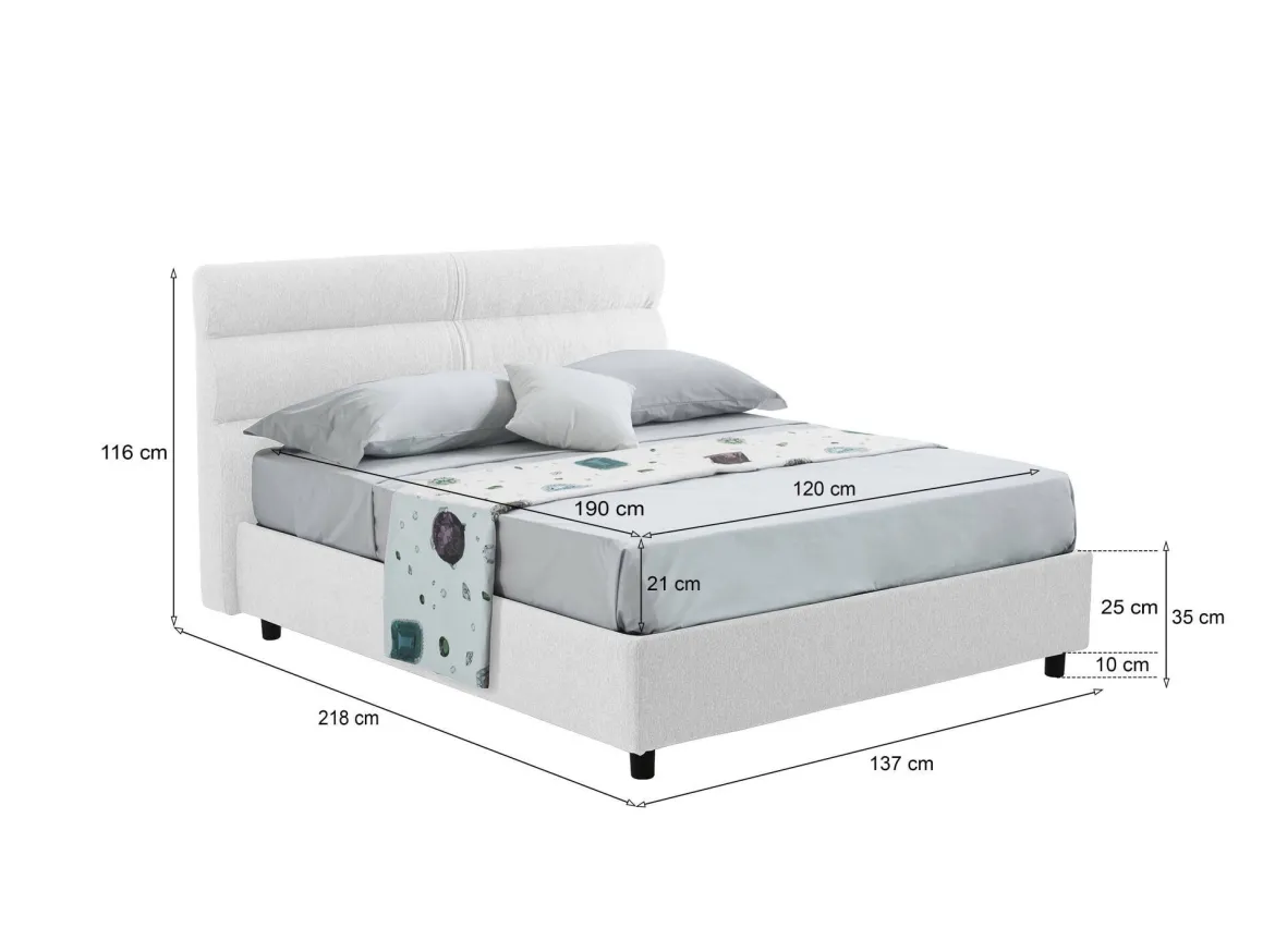 Letto Piazza e Mezza Bianco Materasso Incluso Sfoderabile, Contenitore Made in Italy - Briosco