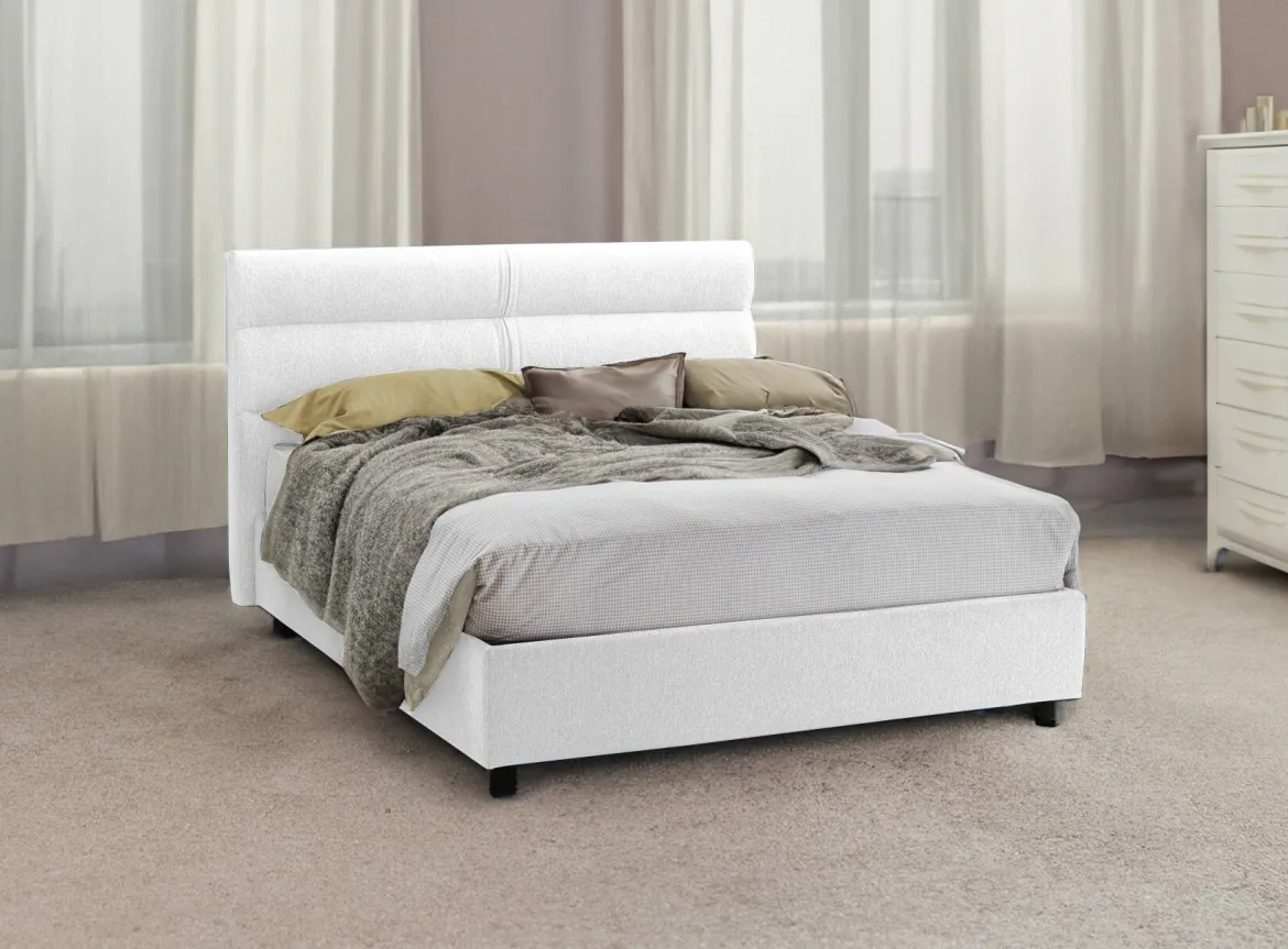 Letto Piazza e Mezza Bianco Sfoderabile Contenitore, Dimensione Materasso 120x190 cm Made in Italy - Brivio