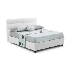 Letto Piazza e Mezza Bianco Sfoderabile Contenitore, Dimensione Materasso 120x190 cm Made in Italy - Brivio
