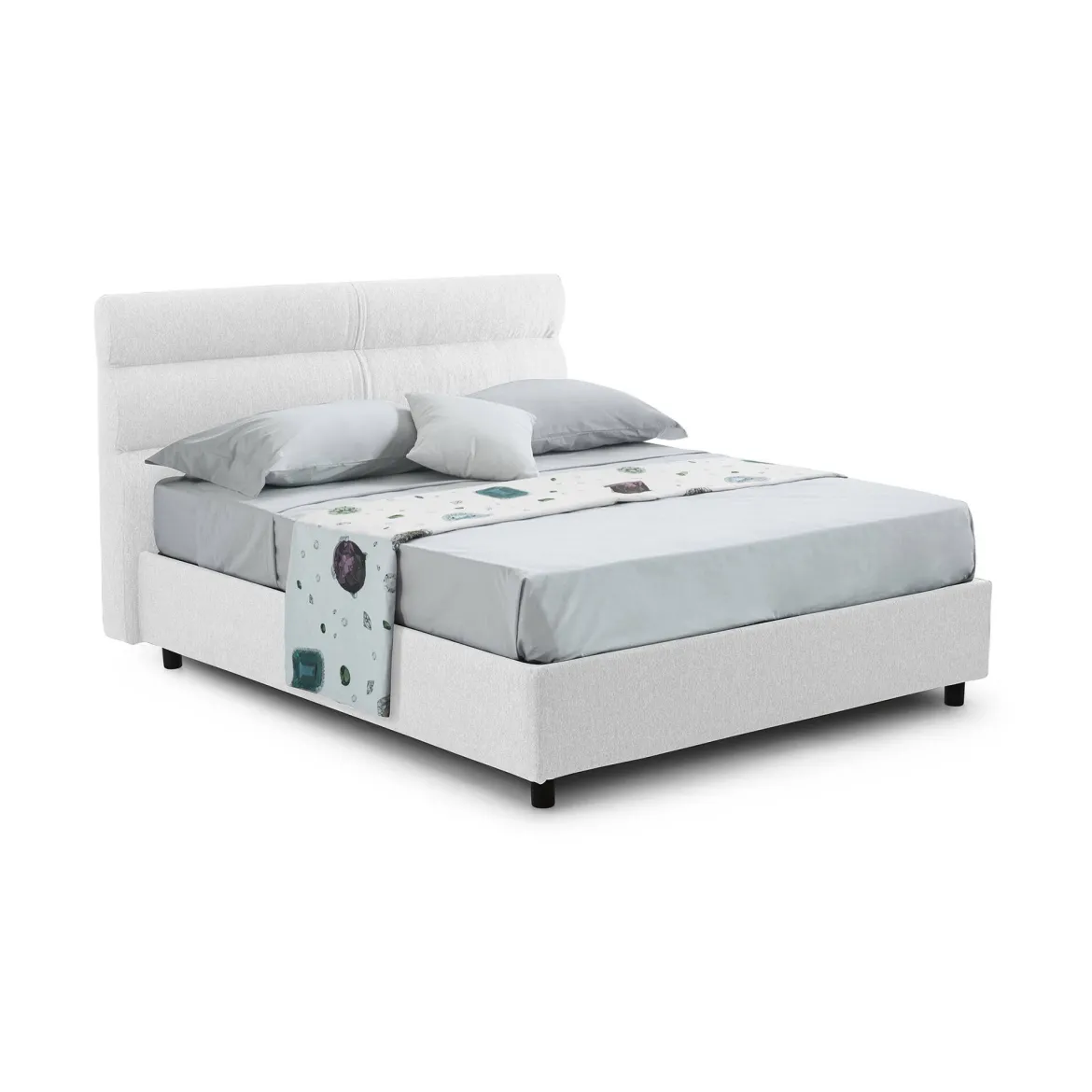 Letto Piazza e Mezza Bianco Sfoderabile Contenitore, Dimensione Materasso 120x190 cm Made in Italy - Brivio