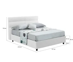 Letto Piazza e Mezza Bianco Sfoderabile Contenitore, Dimensione Materasso 120x190 cm Made in Italy - Brivio