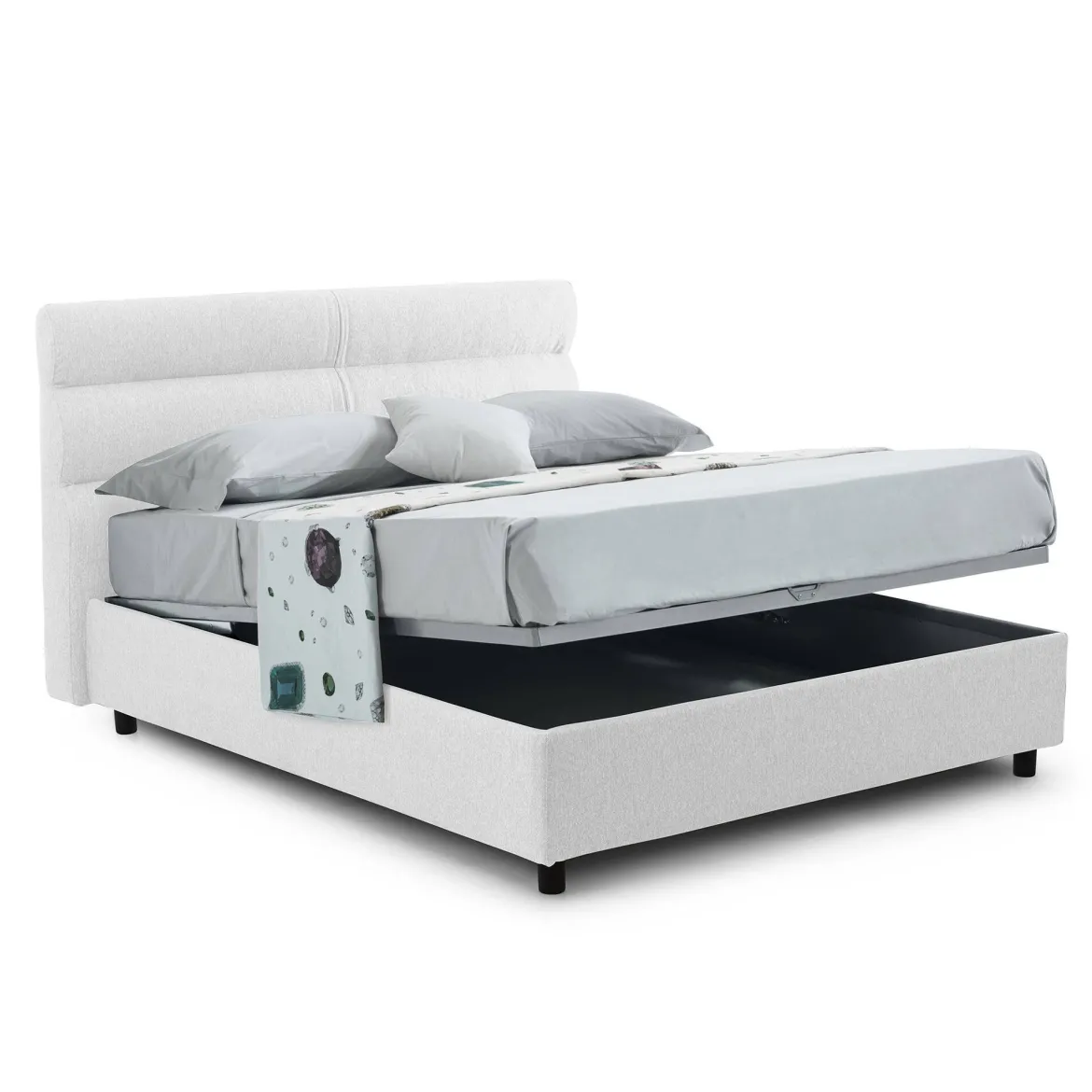 Letto Piazza e Mezza Bianco Sfoderabile Contenitore, Dimensione Materasso 120x190 cm Made in Italy - Brivio