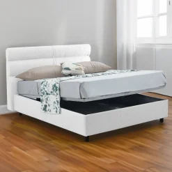 Letto Piazza e Mezza Bianco Sfoderabile Contenitore, Dimensione Materasso 120x190 cm Made in Italy - Brivio