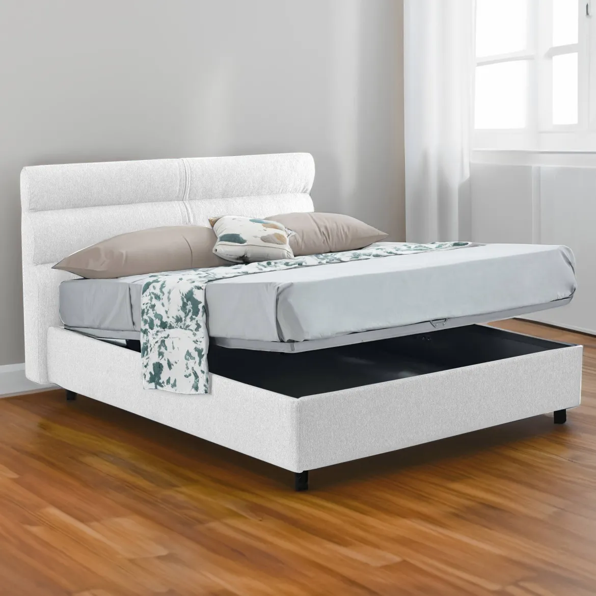 Letto Piazza e Mezza Bianco Sfoderabile Contenitore, Dimensione Materasso 120x190 cm Made in Italy - Brivio