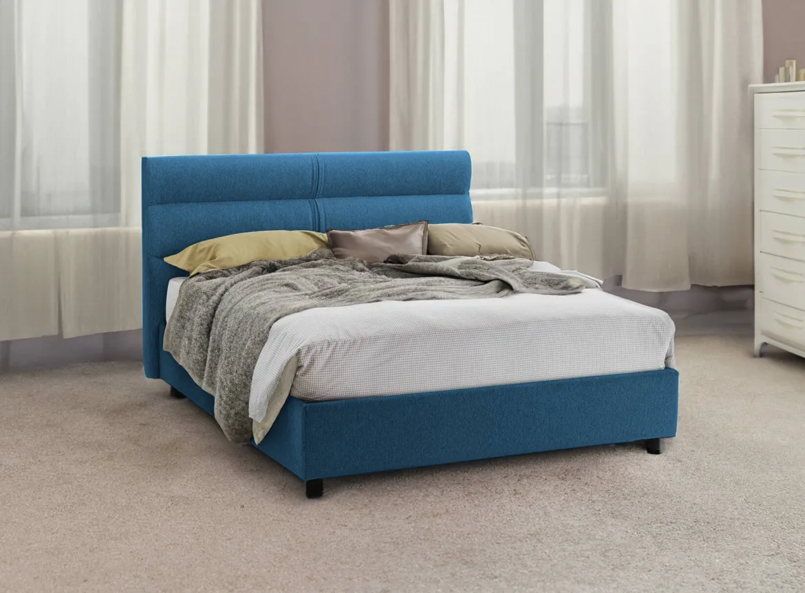 Letto Piazza e Mezza blu Materasso Incluso Sfoderabile, Contenitore Made in Italy - Brinzio