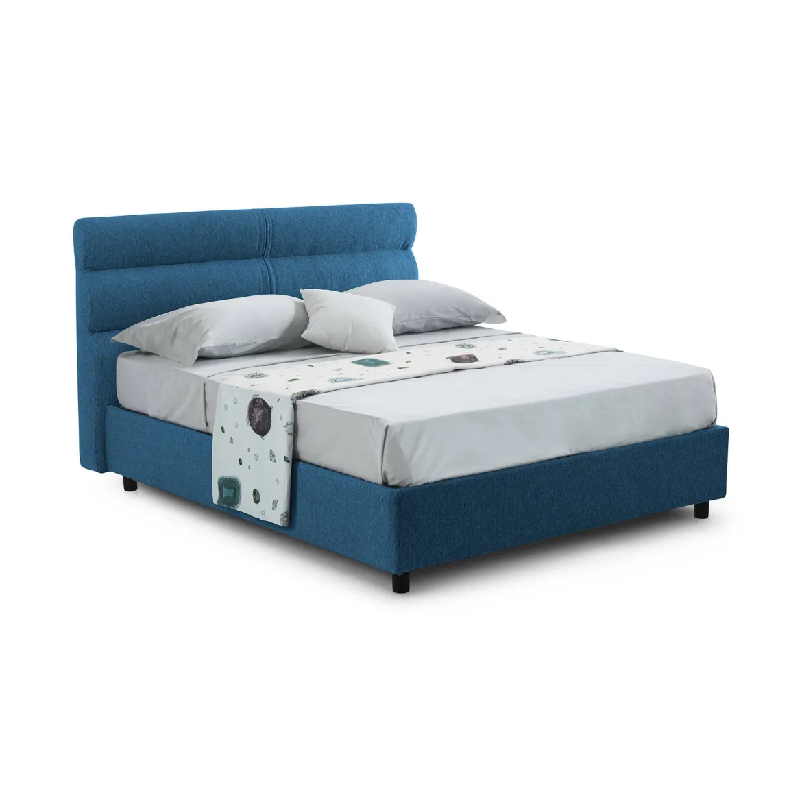 Letto Piazza e Mezza blu Materasso Incluso Sfoderabile, Contenitore Made in Italy - Brinzio