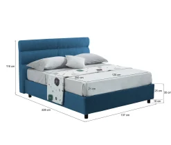 Letto Piazza e Mezza blu Materasso Incluso Sfoderabile, Contenitore Made in Italy - Brinzio
