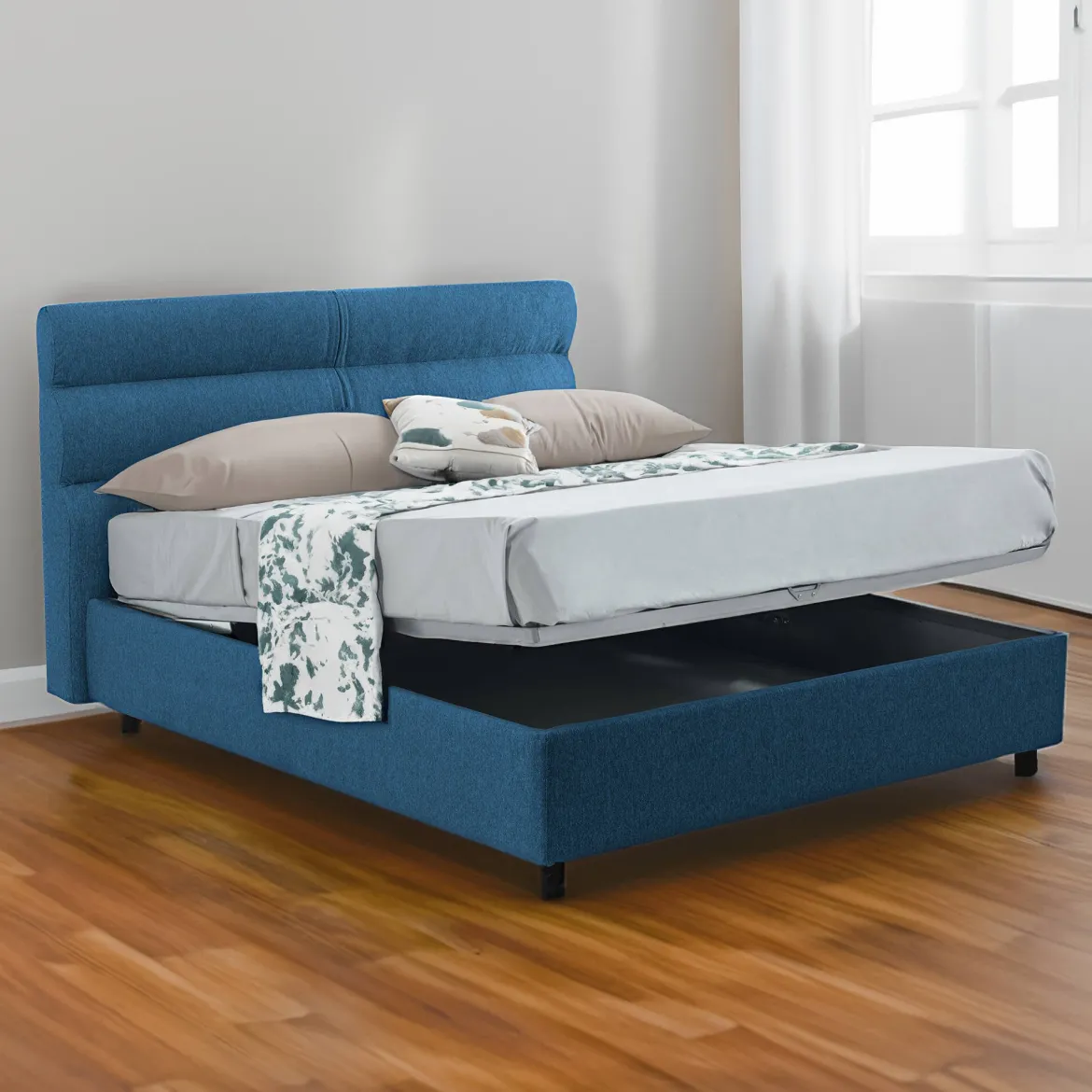 Letto Piazza e Mezza blu Materasso Incluso Sfoderabile, Contenitore Made in Italy - Brinzio