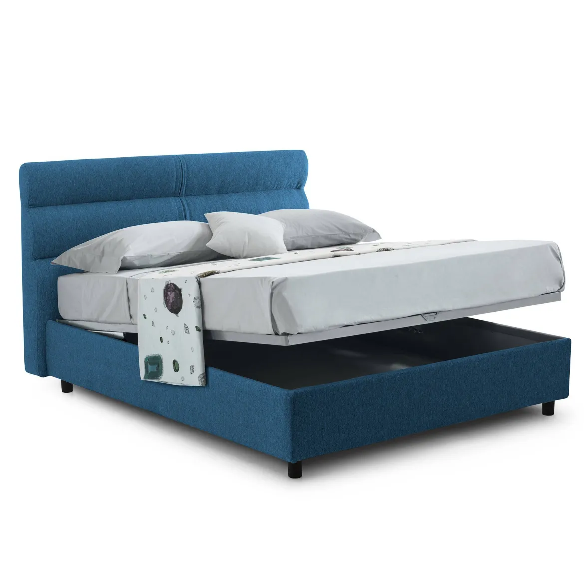 Letto Piazza e Mezza blu Materasso Incluso Sfoderabile, Contenitore Made in Italy - Brinzio