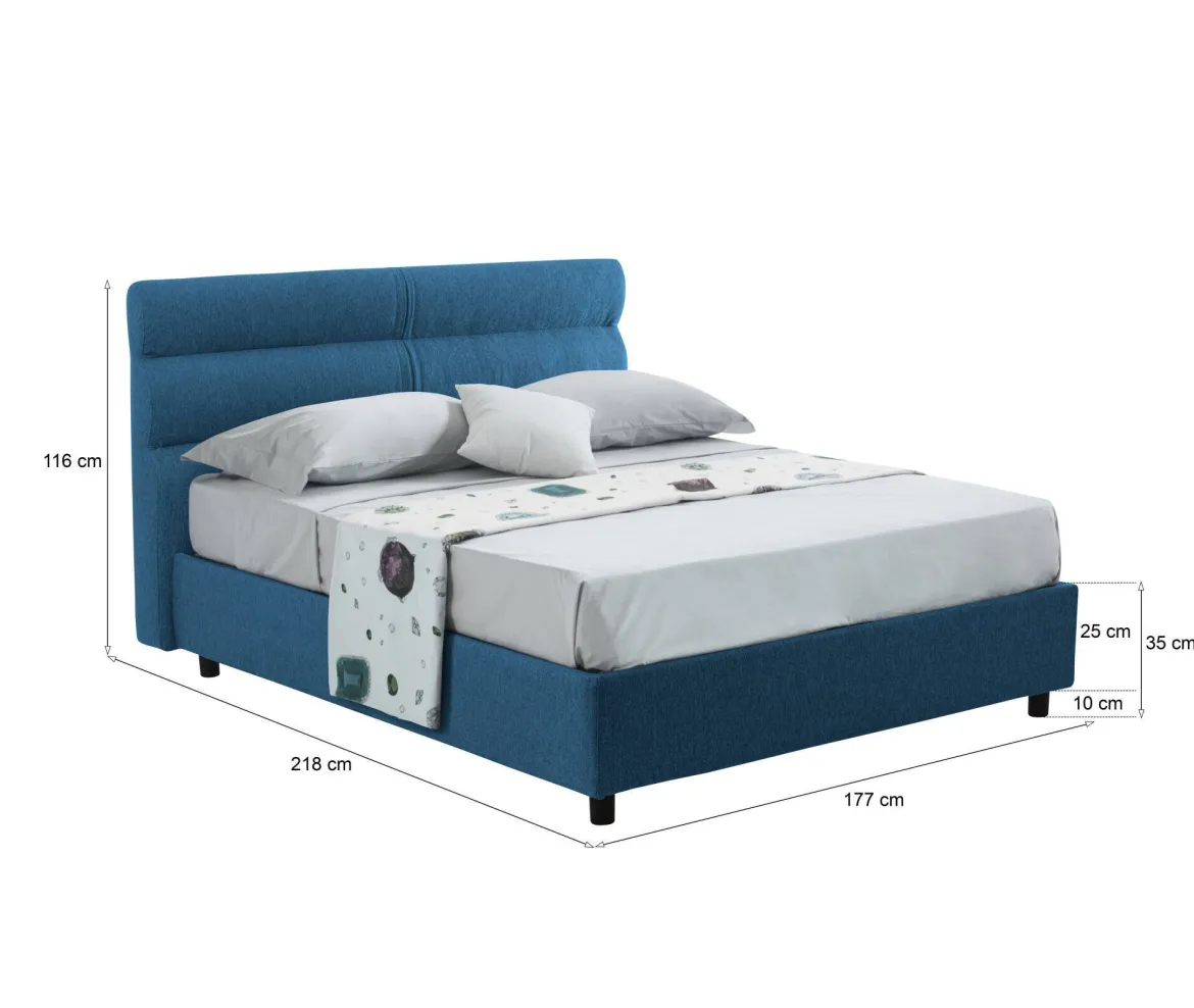 Letto Piazza e Mezza blu Sfoderabile Contenitore, Dimensione Materasso 120x200 cm - Codevigo