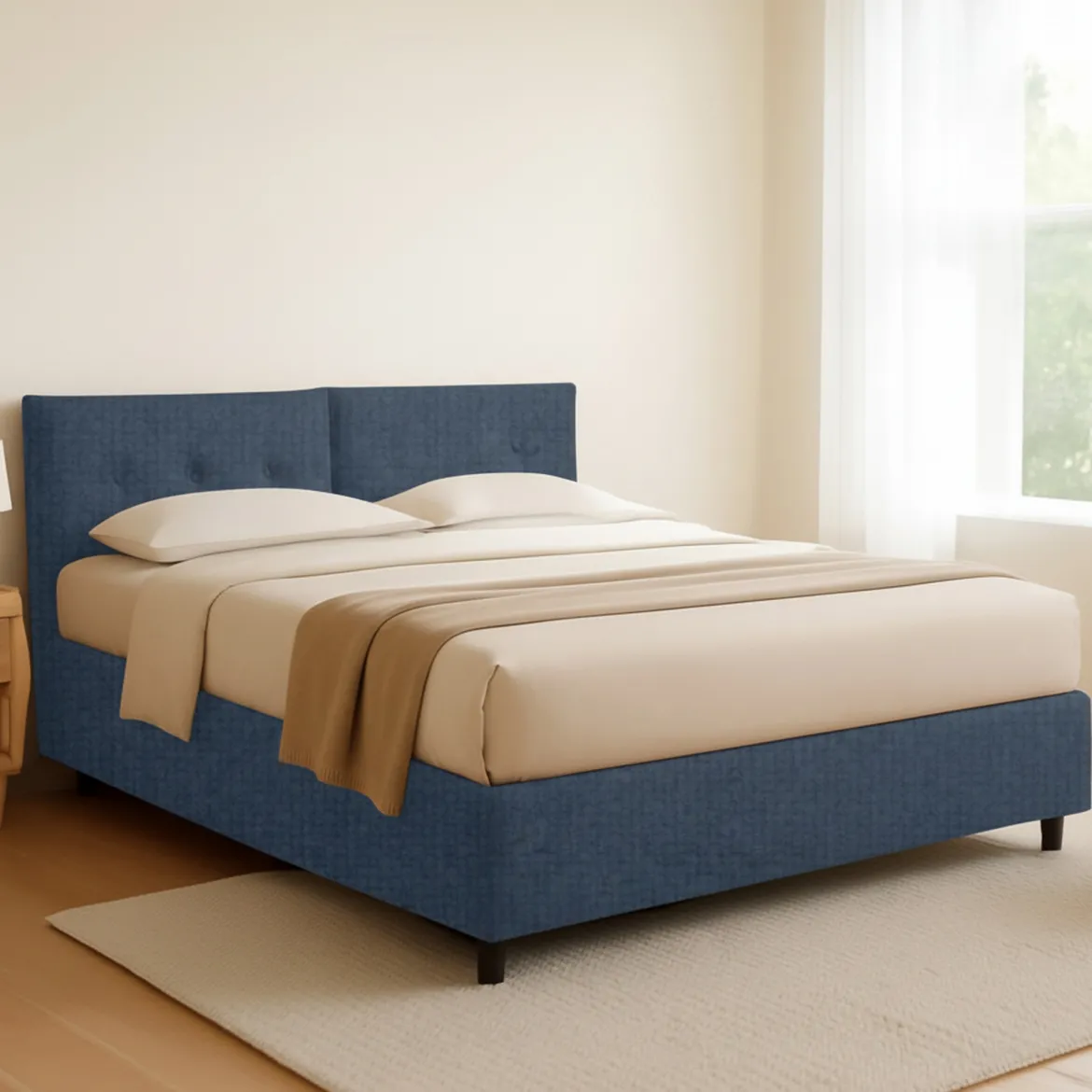 Letto Piazza e Mezza blu Sfoderabile Contenitore, Dimensione Materasso 120x200 cm - Concesio