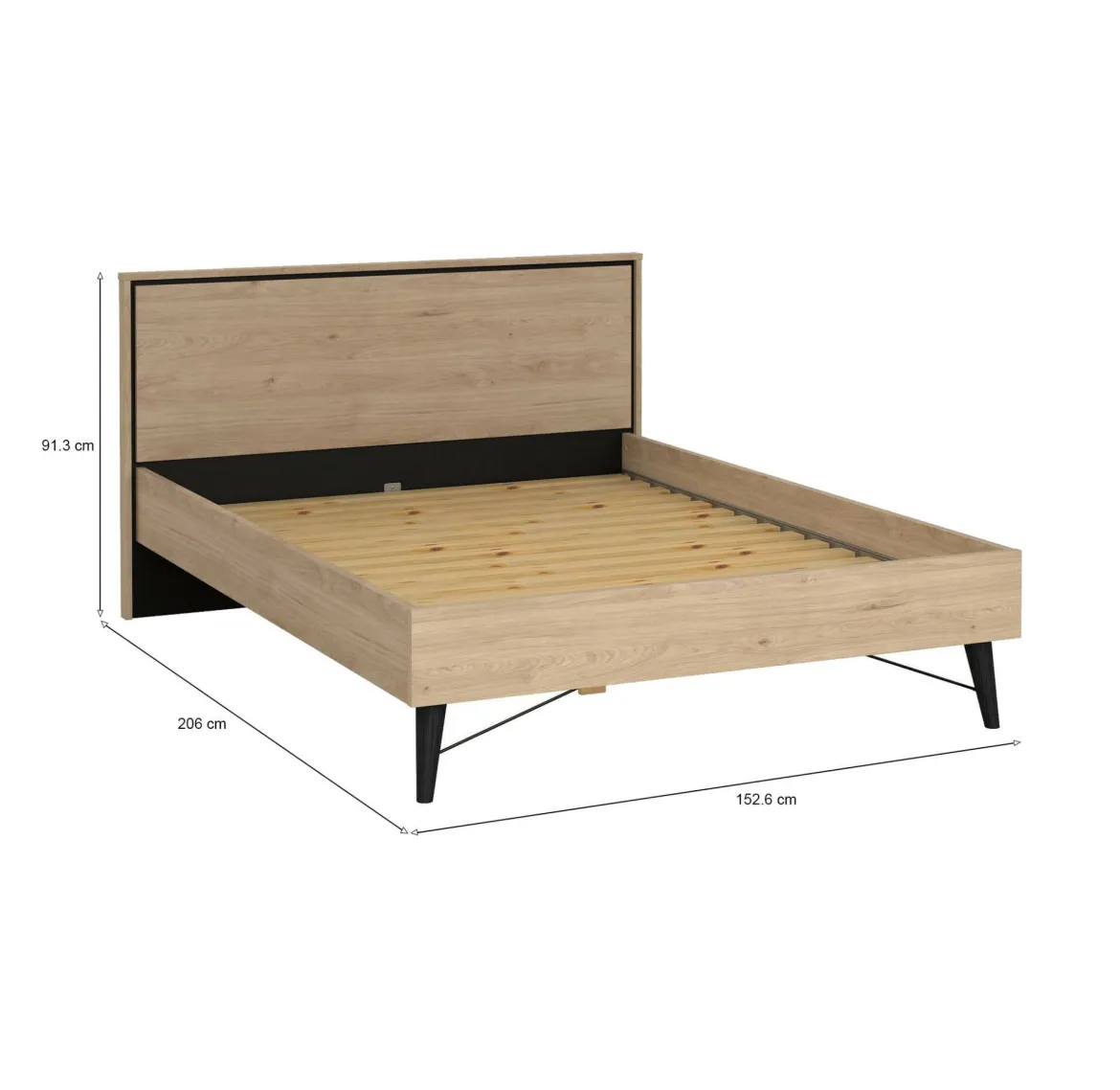 Letto piazza e mezza Elida, 206x153 h91 cm, Rovere
