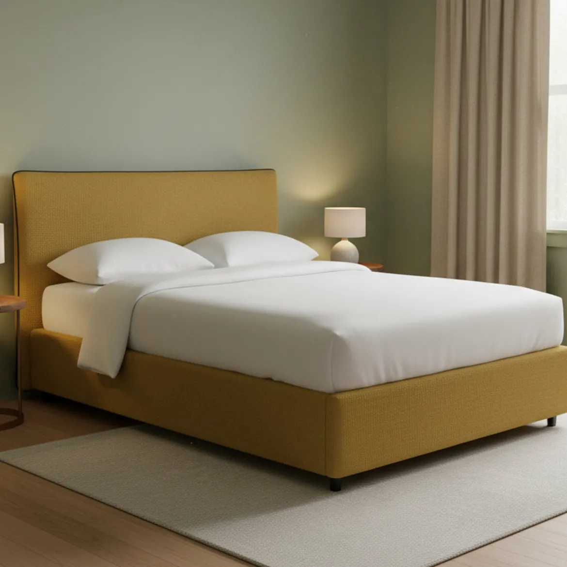 Letto Piazza e Mezza Giallo Ocra Sfoderabile Contenitore, Dimensione Materasso 120x190 cm - Cirie