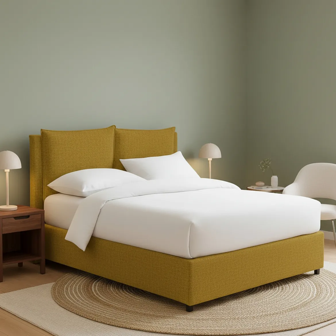 Letto Piazza e Mezza Giallo Ocra Sfoderabile Contenitore, Dimensione Materasso 120x190 cm - Erchie