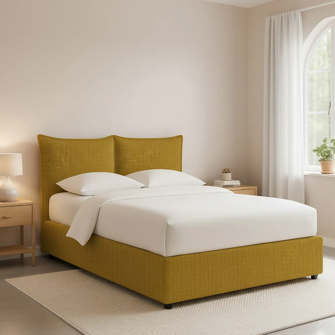 Letto Piazza e Mezza Giallo Ocra Sfoderabile Contenitore, Dimensione Materasso 120x190 cm - Rabbi