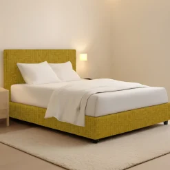 Letto Piazza e Mezza Giallo Ocra Sfoderabile Contenitore, Dimensione Materasso 120x200 cm - Concesio
