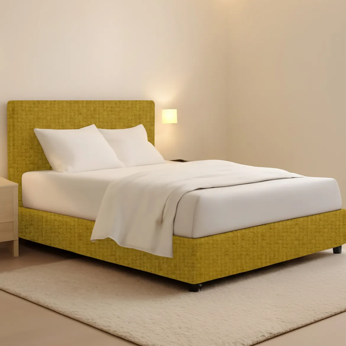 Letto Piazza e Mezza Giallo Ocra Sfoderabile Contenitore, Dimensione Materasso 120x200 cm - Concesio