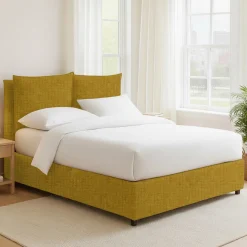 Letto Piazza e Mezza Giallo Ocra Sfoderabile Contenitore, Dimensione Materasso 120x200 cm - Marmora