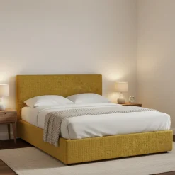 Letto Piazza e Mezza Giallo Ocra Sfoderabile Contenitore, Dimensione Materasso 120x200 cm - Pogno