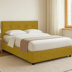 Letto Piazza e Mezza Giallo Ocra Sfoderabile Contenitore, Dimensione Materasso 120x200 cm - Rezzago
