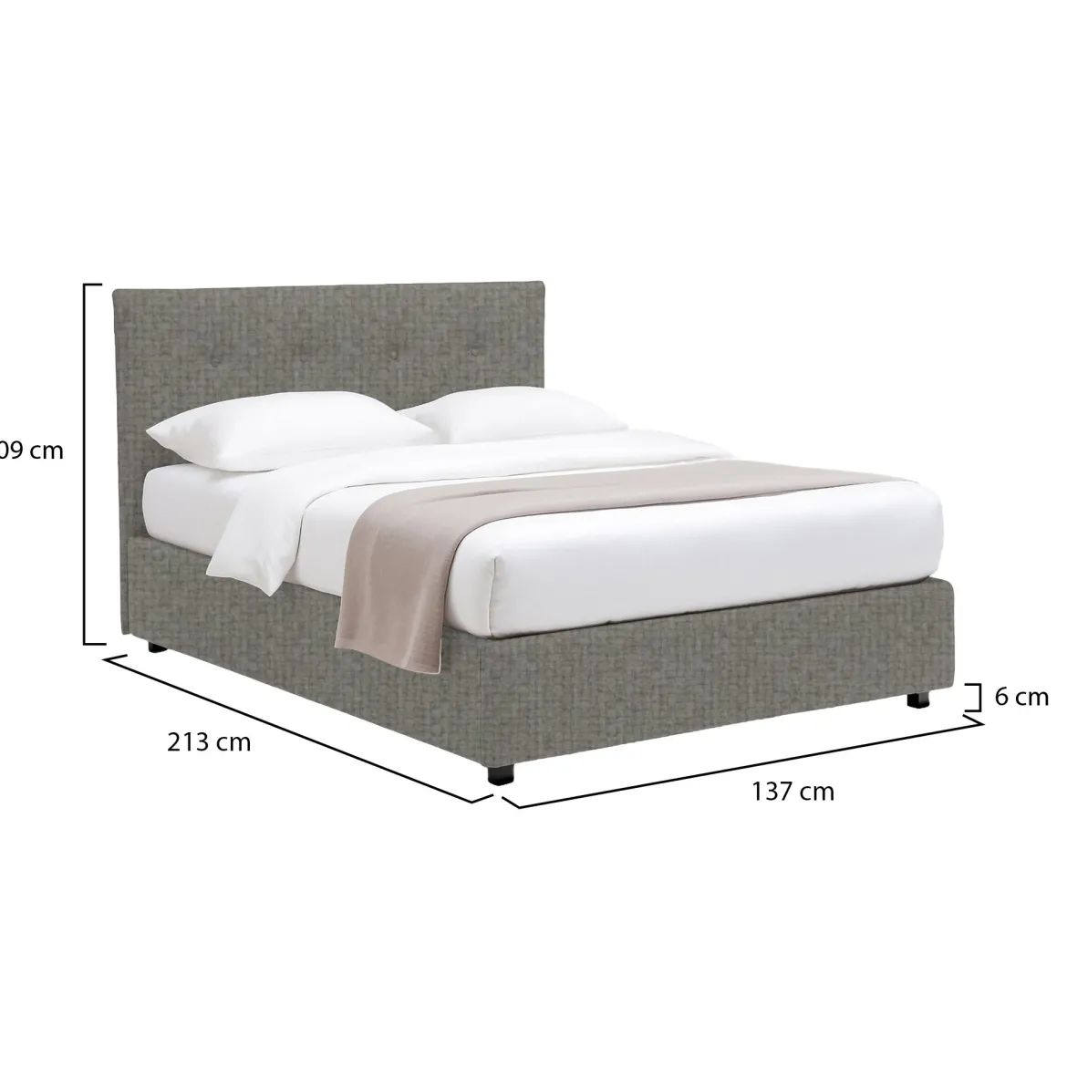 Letto Piazza e Mezza Grigio Cenere Sfoderabile Contenitore, Dimensione Materasso 120x200 cm - Pollutri