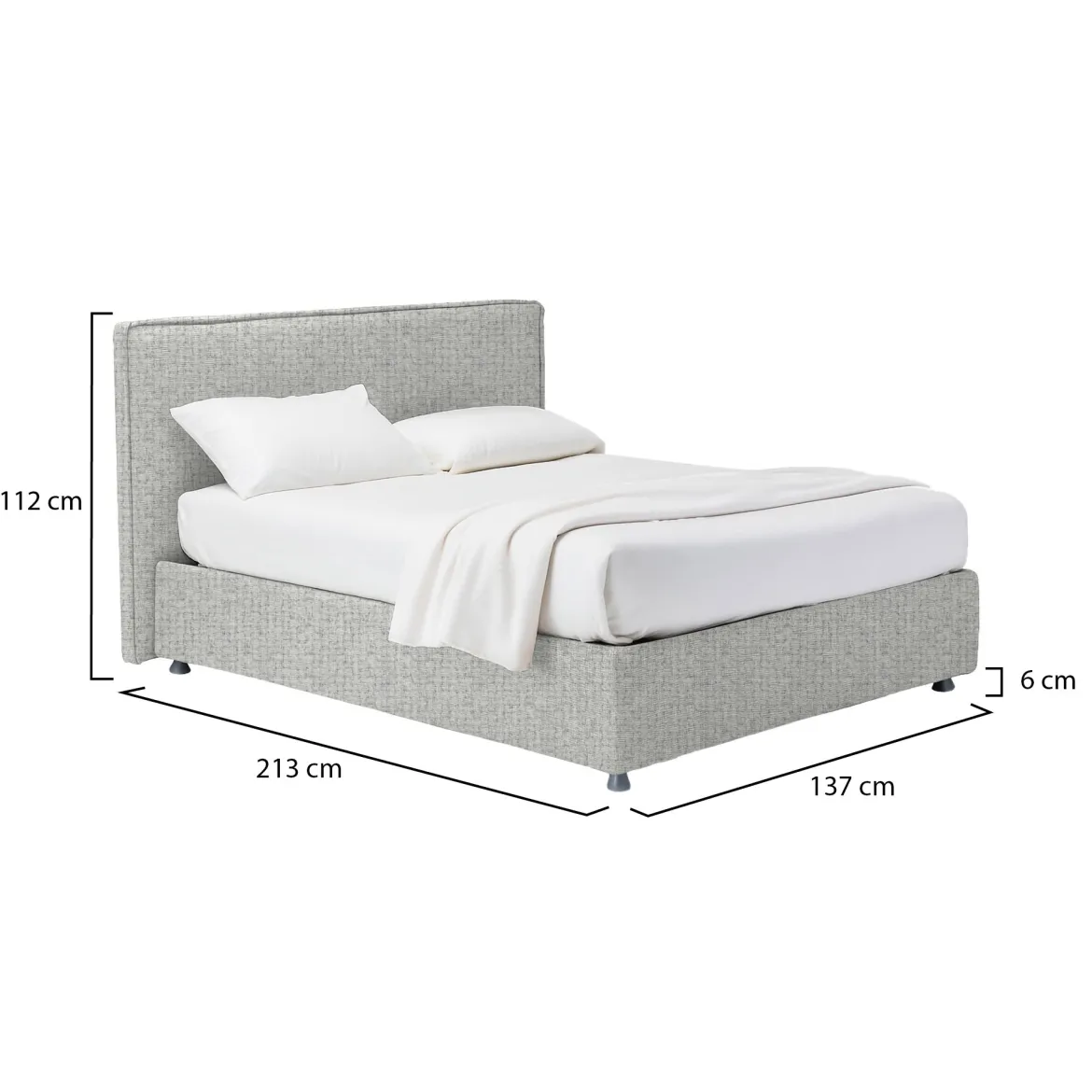Letto Piazza e Mezza Grigio Chiaro Sfoderabile Contenitore, Dimensione Materasso 120x200 cm - Concesio