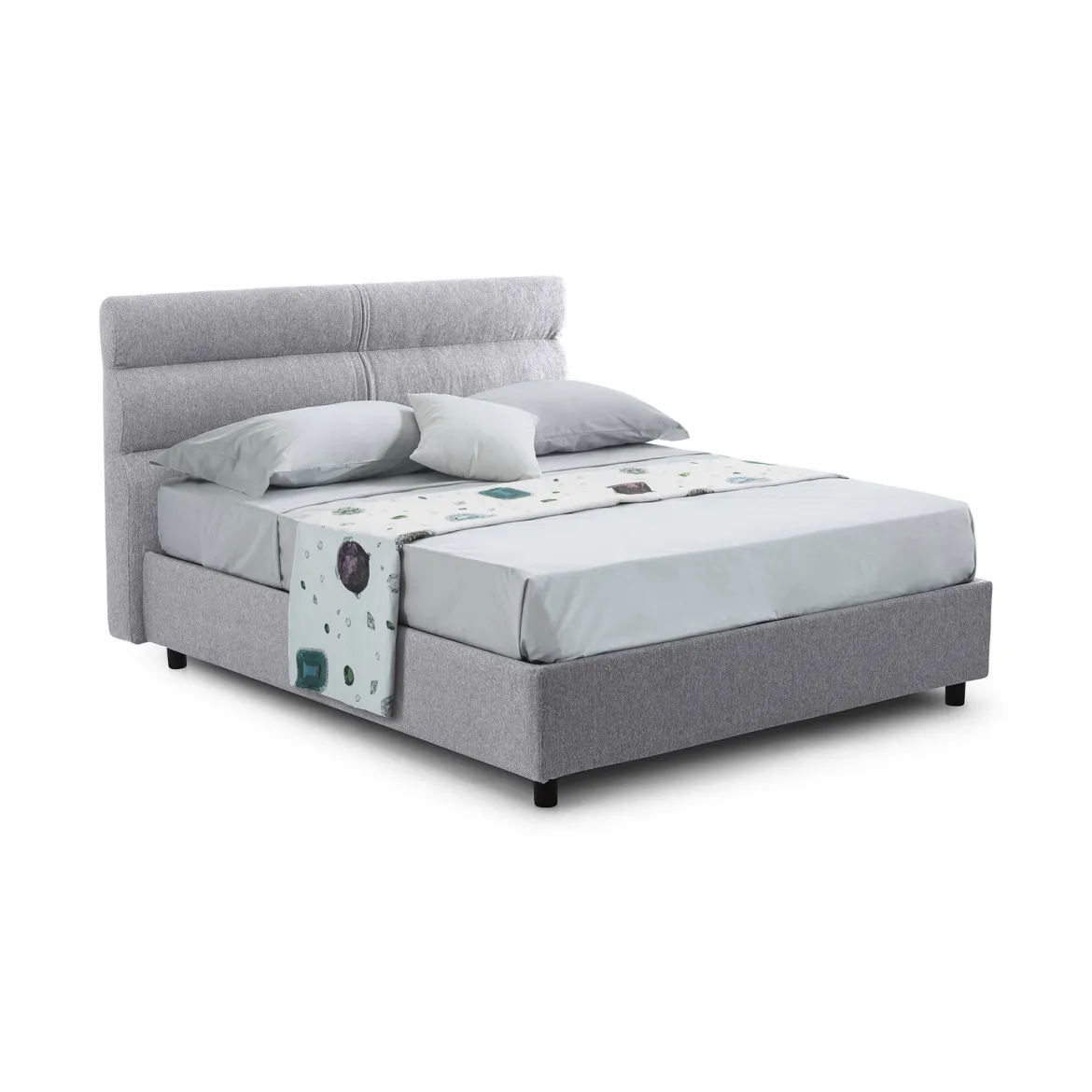 Letto Piazza e Mezza Grigio Materasso Incluso Sfoderabile, Contenitore Made in Italy - Brinzio